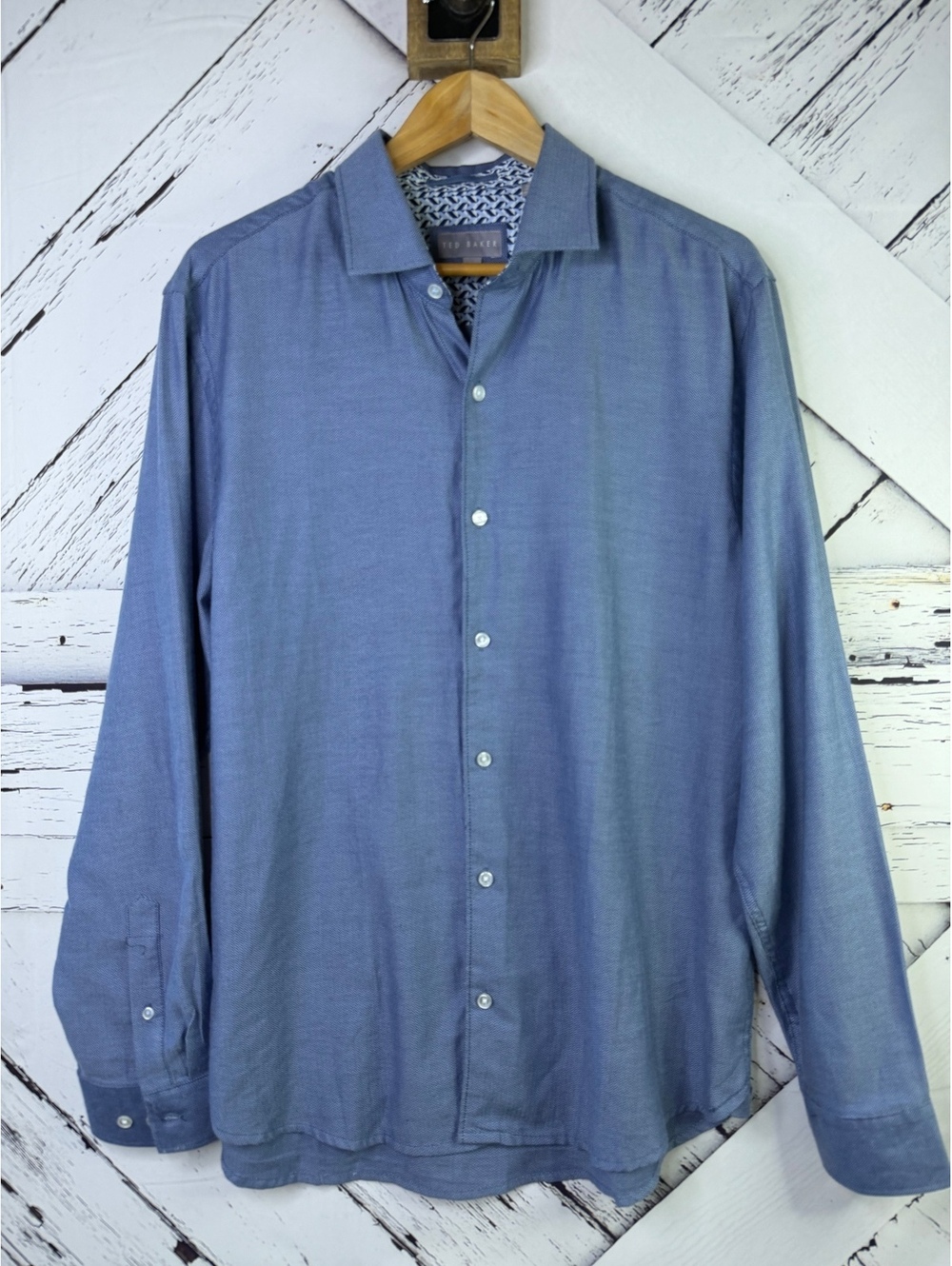 Ted Baker London Classic Luxury Men’s Blue Button Up Dress Shirt Large